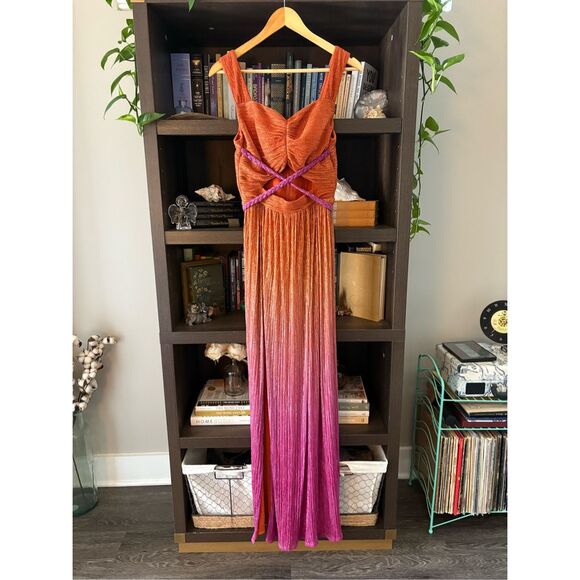 Dress the Population Meredith Metallic Ombré Cutout Plissé Gown Small *Sample - Picture 2 of 7